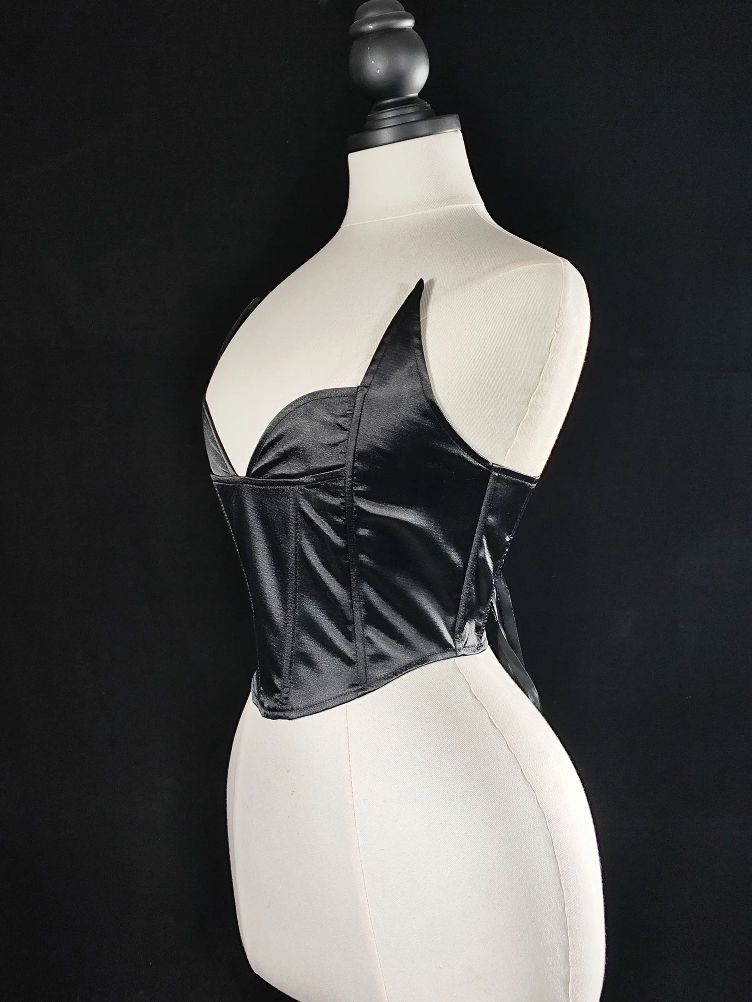 Women Satin Overbust Corselet Plus Size Bustier XXs-6xl Solid Black Cat Short Corset