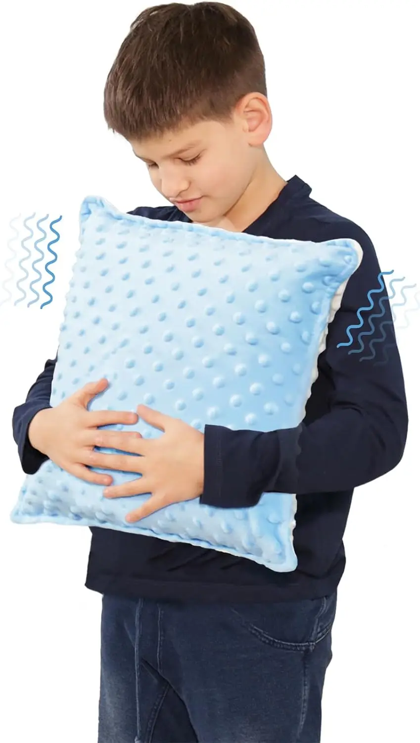 

13" x 13" Vibrating Sensory Pillow for Kids and Adults, Stress Relief Toy with Textured Bumps in Blue and Yellow