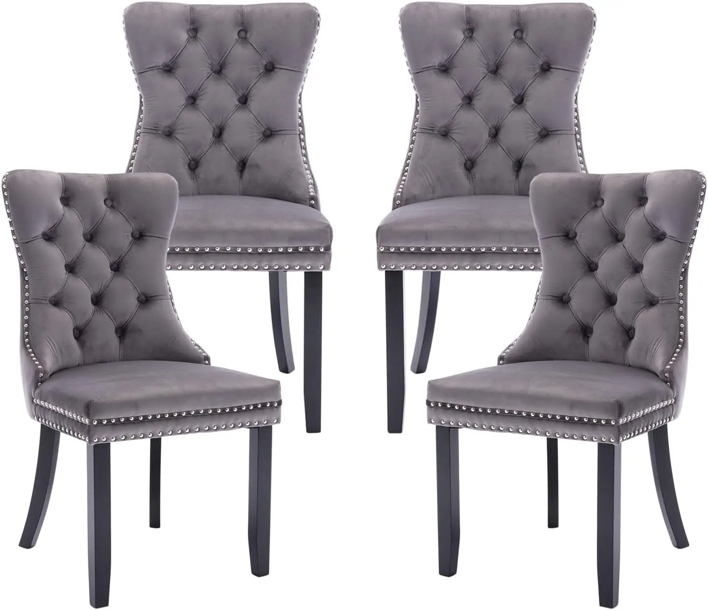 Chairs Set of 4,Upholstered Dining Chairs with Ring Pull Trim and Button Back,Modern Seating for Kitchen, Bedroom & Living Room(