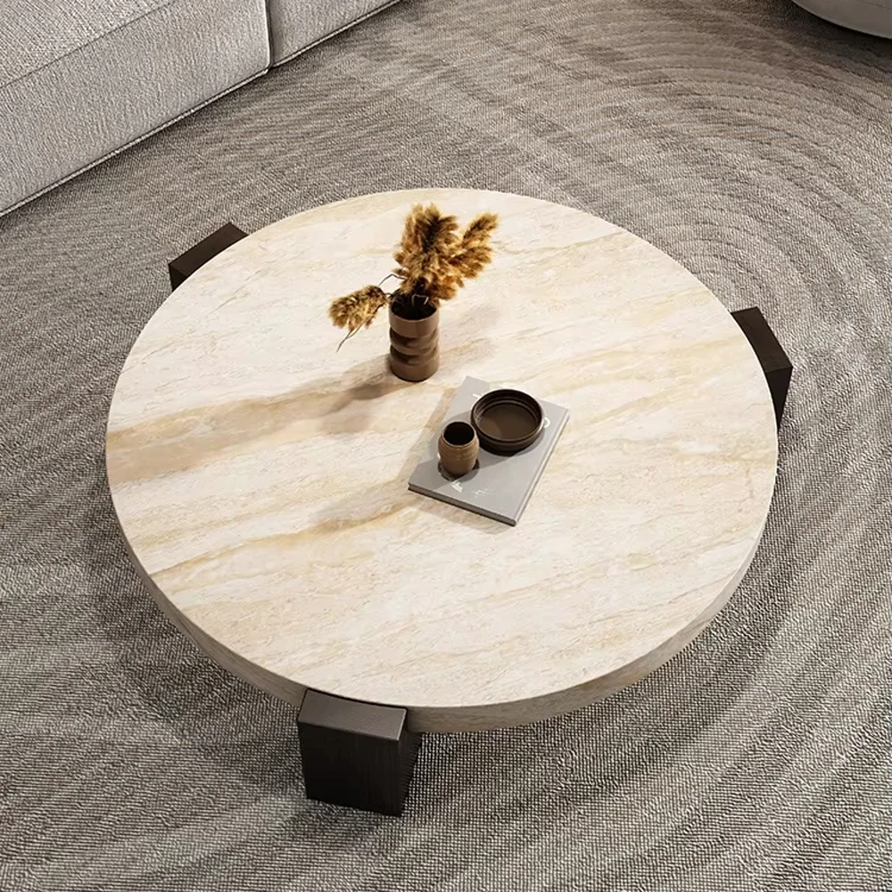 Modern Home Furniture Round Table Beige Travertine Marble Stone  Living Room End Table Coffee Table