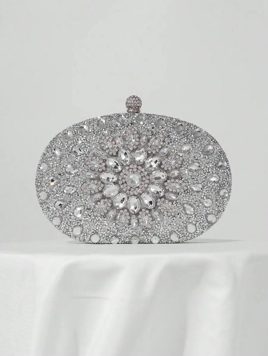 

Блестящая вечерняя сумочка-клатч с цветочным узором из страз для торжественных мероприятий