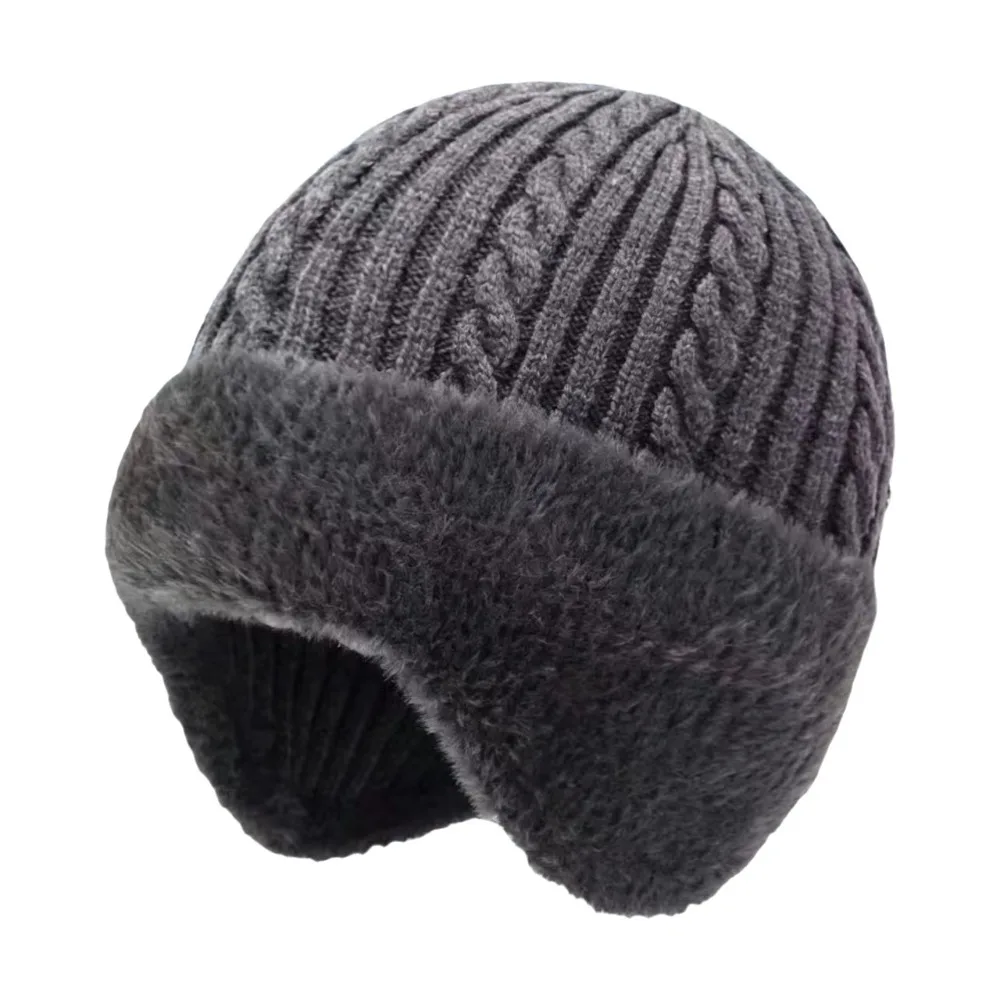 Fashion Thickened Warm Knitted Hat Double Layers Fur Lined Beanie With Earmuffs Coldproof Outdoor Warm Hat for Women Men