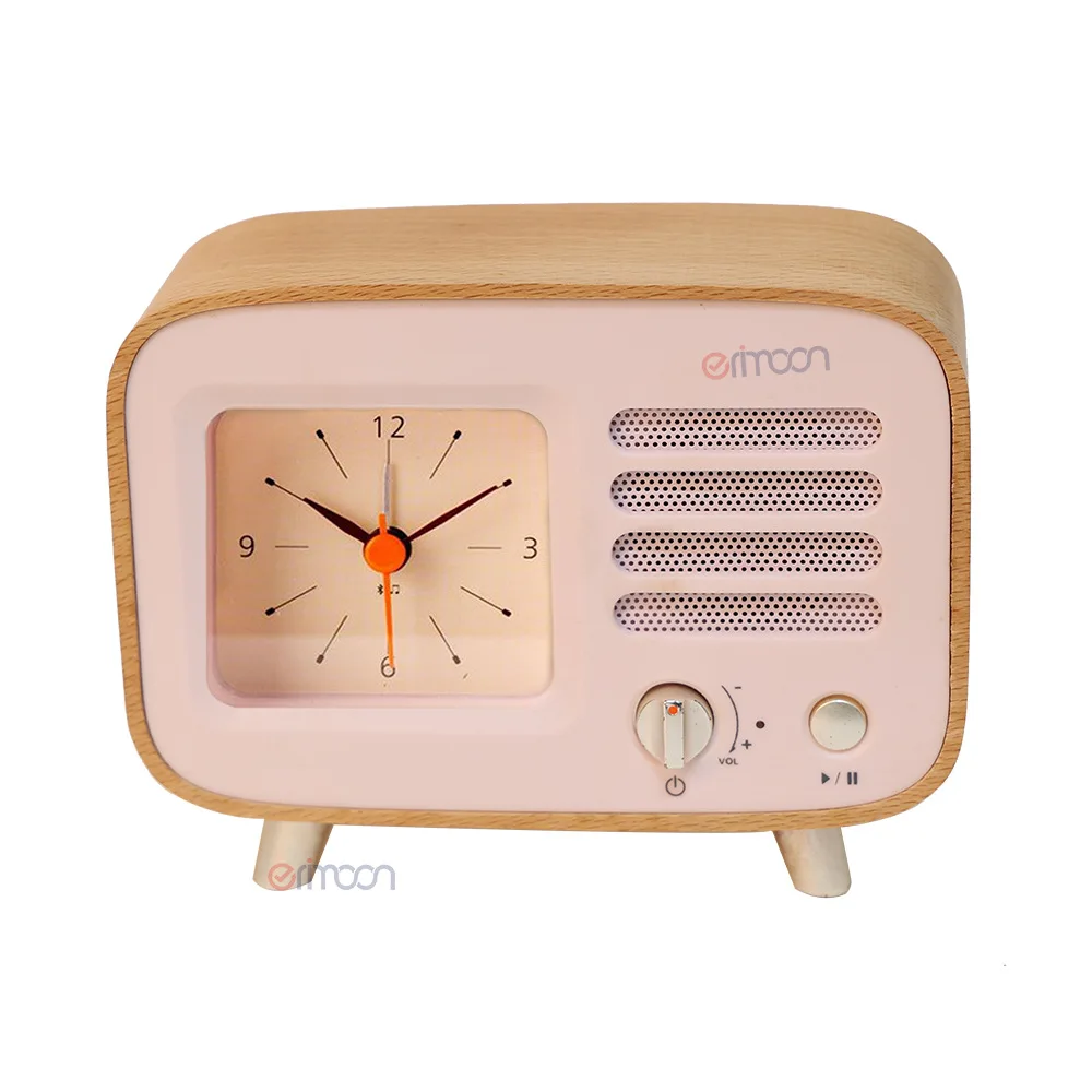 New Nordic wooden bedside clock for student dormitory desktop clock with retro TV-style design and Bluetooth alarm function