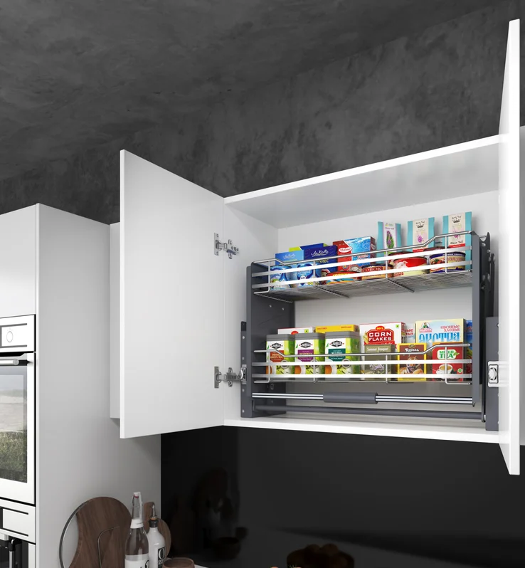 خزانة سلة مزدوجة قابلة للسحب للأسفل، خزانة مطبخ قابلة للسحب لأسفل رفع سلة المطبخ #1