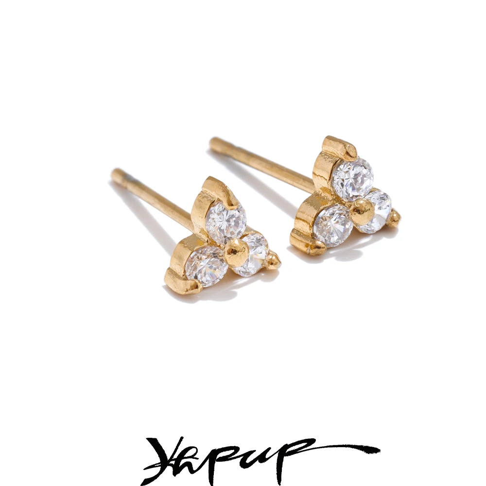 Yhpup Delicate Bling Cubic Zirconia Flower Small Daily Stud Earrings for Women Stainless Steel Versatile Exquisite Jewelry