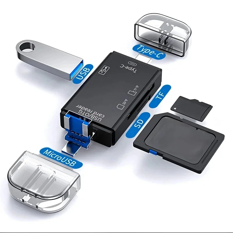1-4pcs 6-In-1 Type-C USB Card Reader, Flip Cover To Micro Adapter For Smartphones And Computers, USB2.0 OTG Card