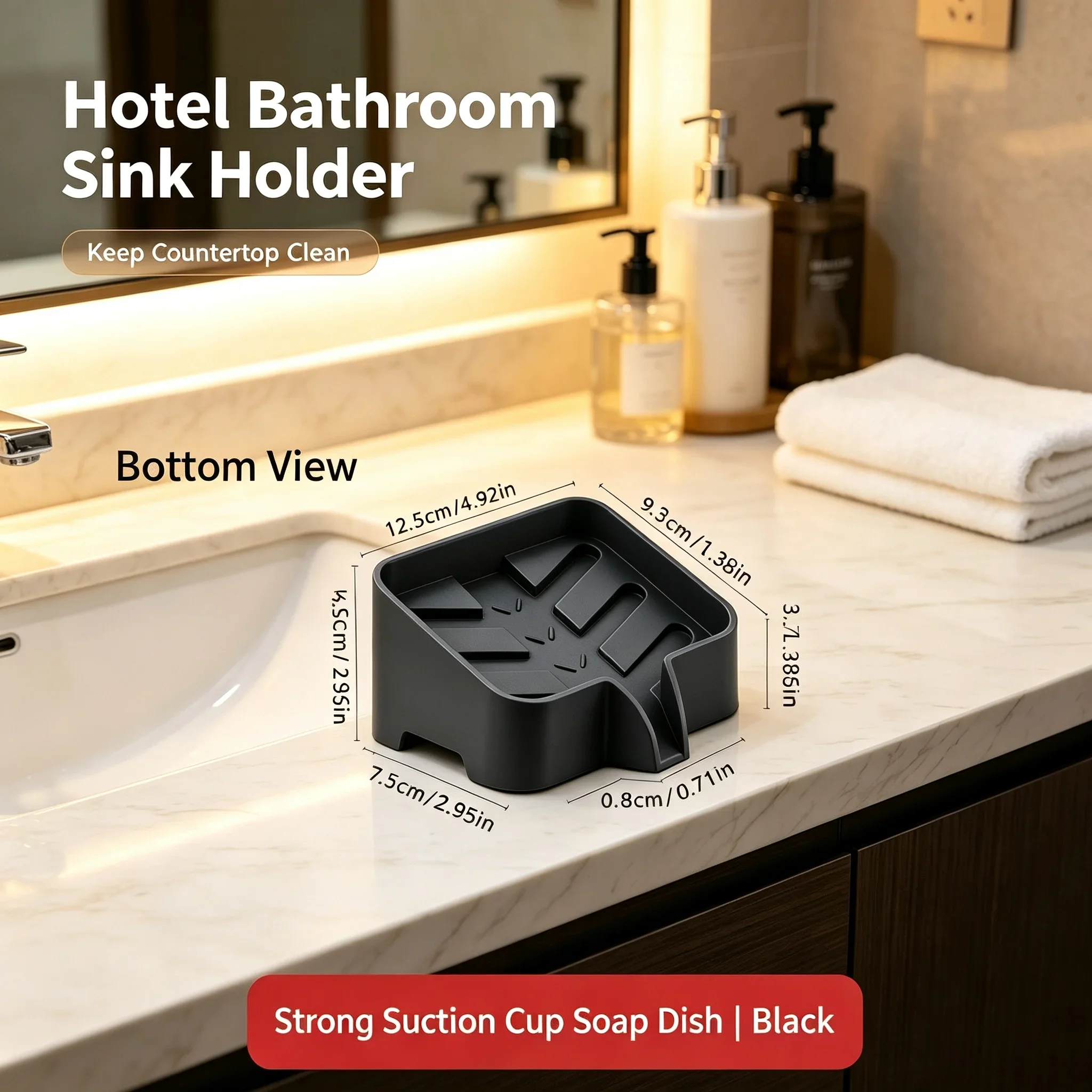 Silicone suction cup soap dish with high slope drainage kitchen bathroom countertop soap holder with quick slope drainage design