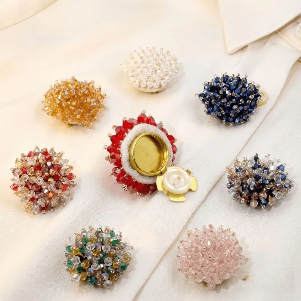 2pcs Fashion Colorful Crystal Beads Cufflinks Elegant Brass Base Sleeve Button Vintage Shiny Button Cover Suit Accessories