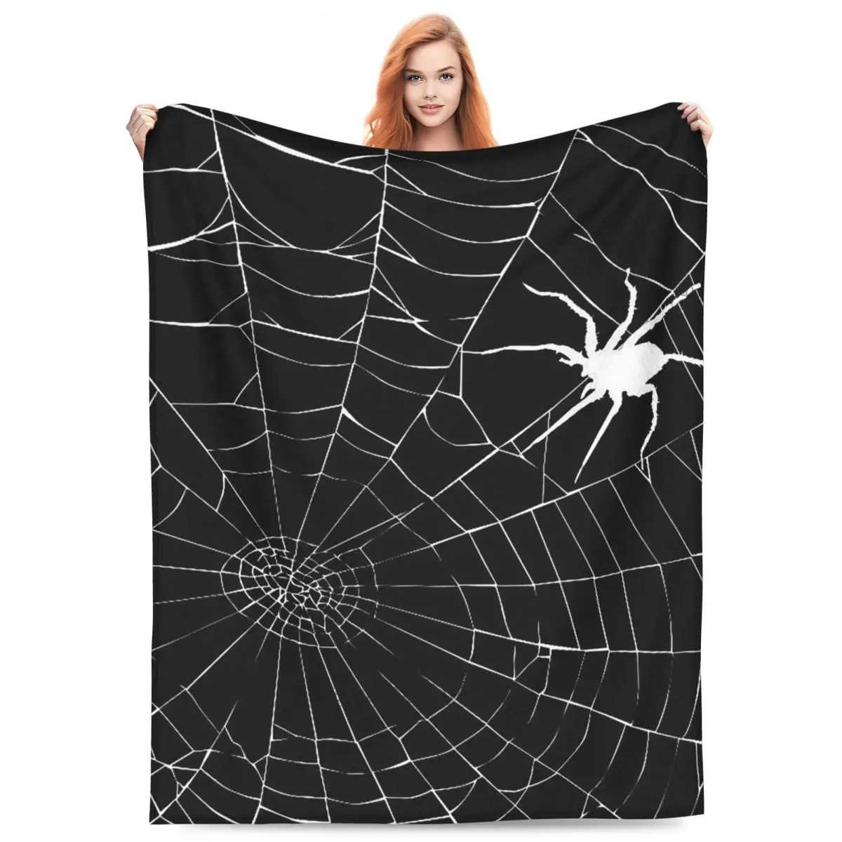 Black White Spider And Cobweb Blanket Flannel Sofa Throw Blanket Portable for Couch Bedding Outdoor Throws Bedspread Quilt