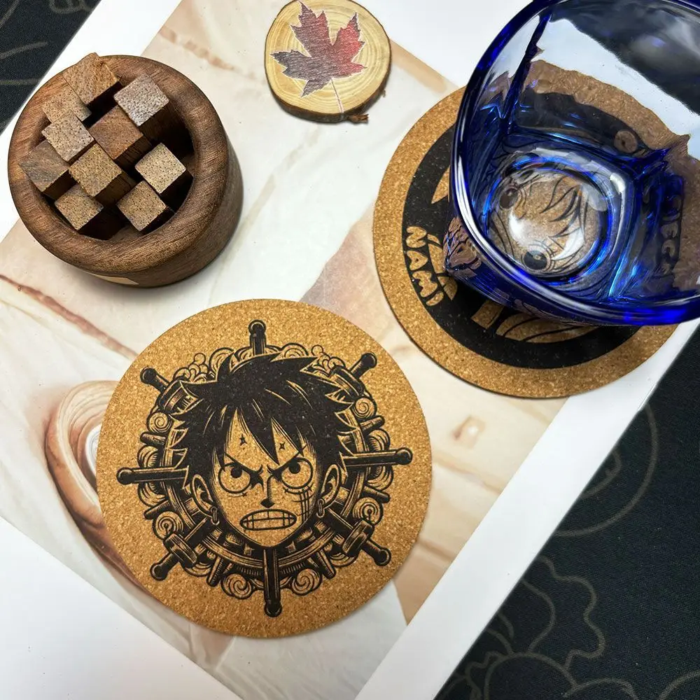 15 Styles Diy One Piece Luffy Roronoa Zoro Cork Coaster Shanks Cartoon Animation Two-Dimensional Natural Cork Coaster Gift Toys