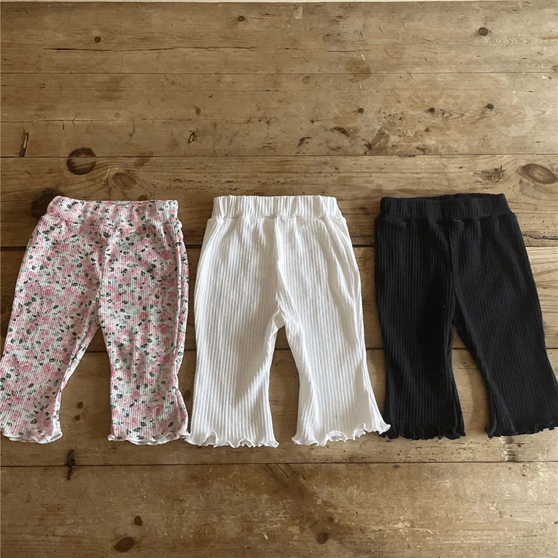 Newborn Baby Girl Floral Flower Pant Spring Infant Toddler Solid Color Cotton Bottom Middle Waist Trouser Baby Clothes 9M-2Y