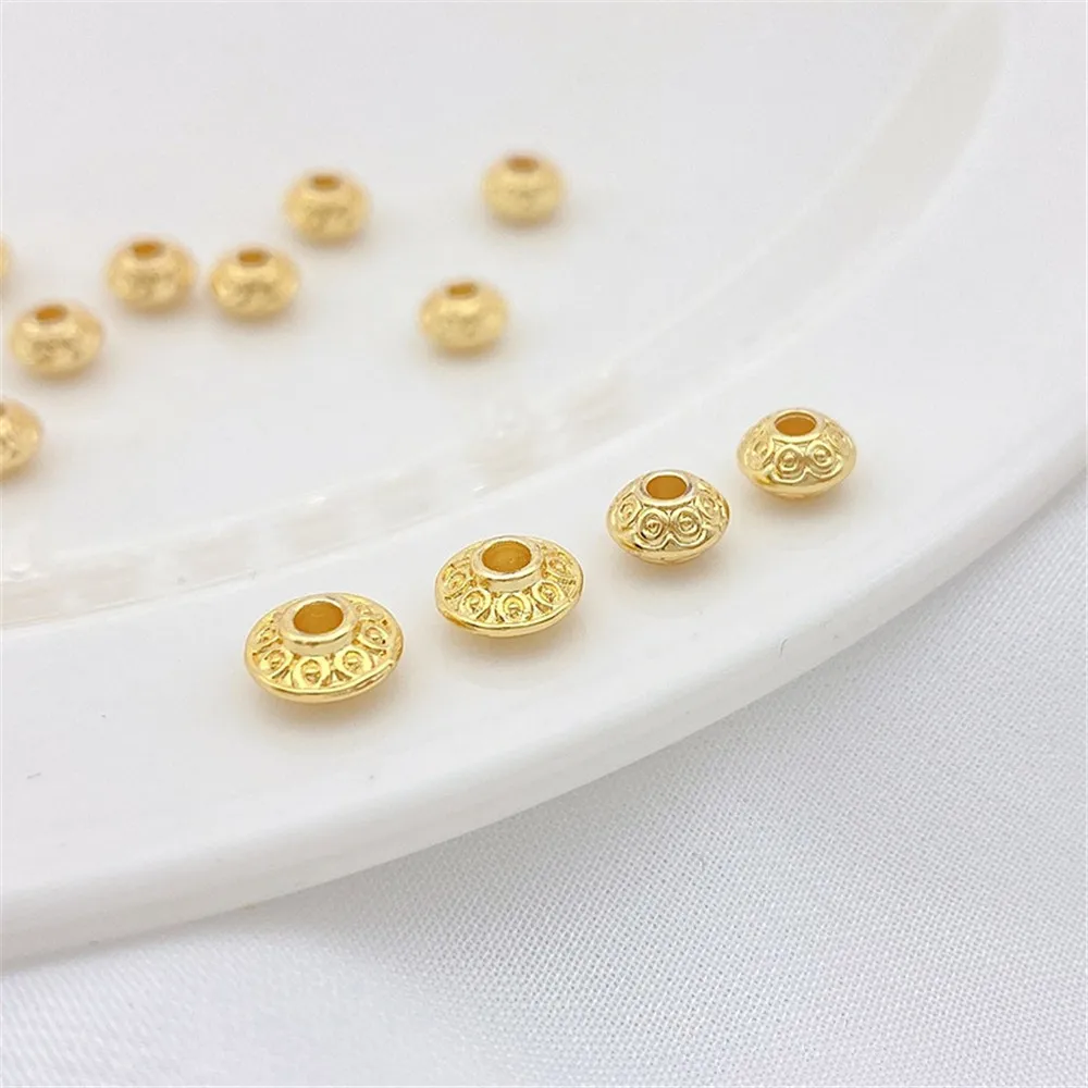 18K Gold Colored Patterned Flying Saucer Shaped Spacer Beads Handmade DIY Jewelry Accessories Bracelet Necklace Bead Washer