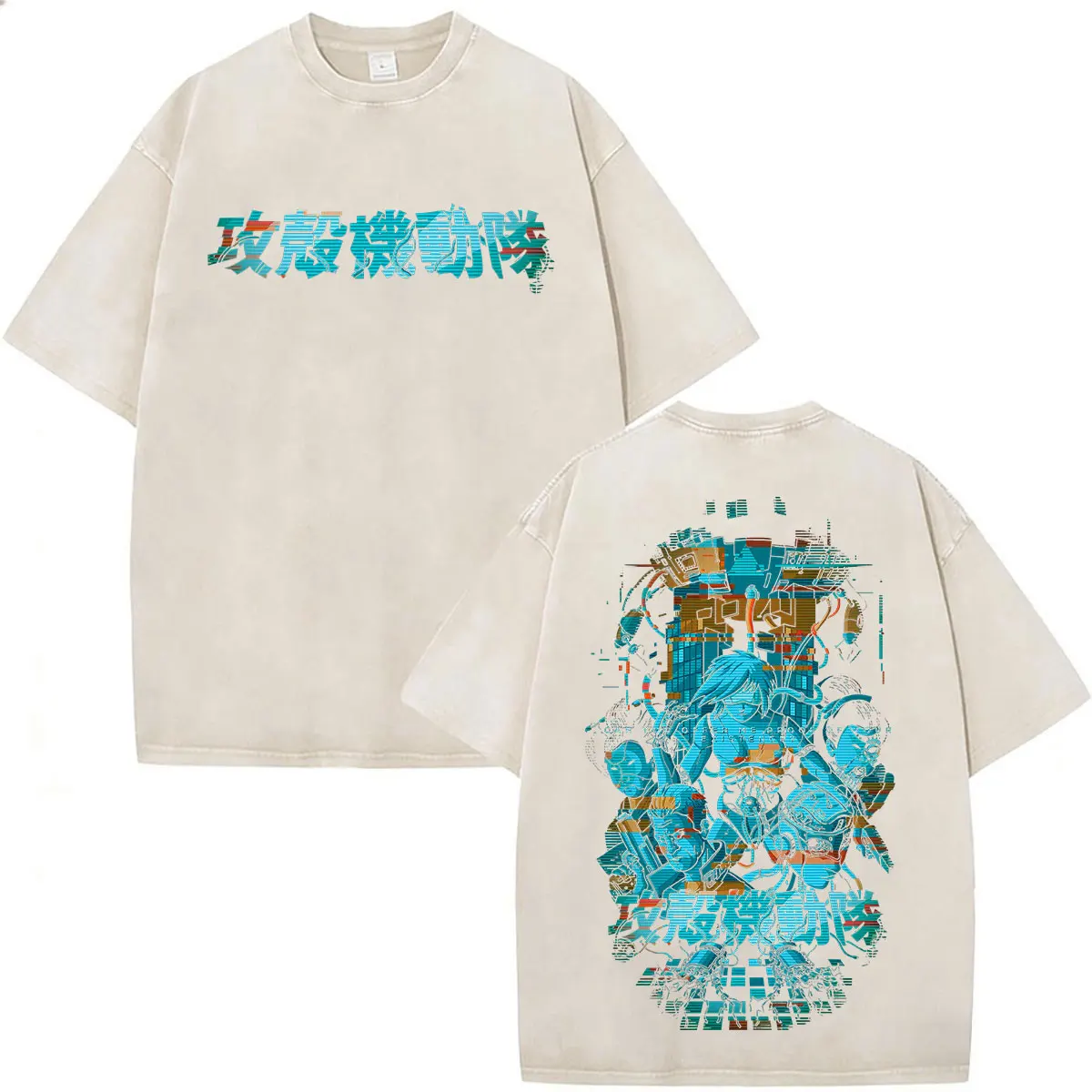 Anime Vintage Washed Ghost in The Shell Motoko Kusanagi T-Shirts Herren Damen Kleidung Mode Kurzarm Oversize T-Shirts – Detail 7