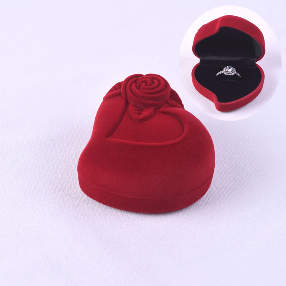 

3 Pcs Case Heart Shaped Ring Box Rose Flower Designed Gift Holder The Flowers Girls Red Wedding