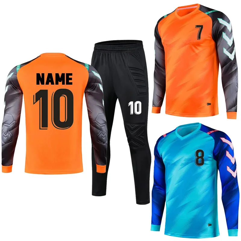 2026 New Men Kid Soccer Goalkeeper Uniform Protective Sponge Long Sleeve Football Training Goalkeeper Top Soccer Jersey Pants