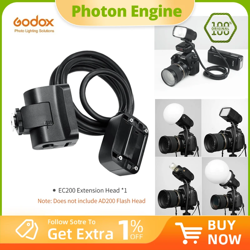 

Вспышка Godox EC200 AD200 с выносной головкой и удлинителем 1,85 м, портативная внешняя лампа для вспышки Godox AD200