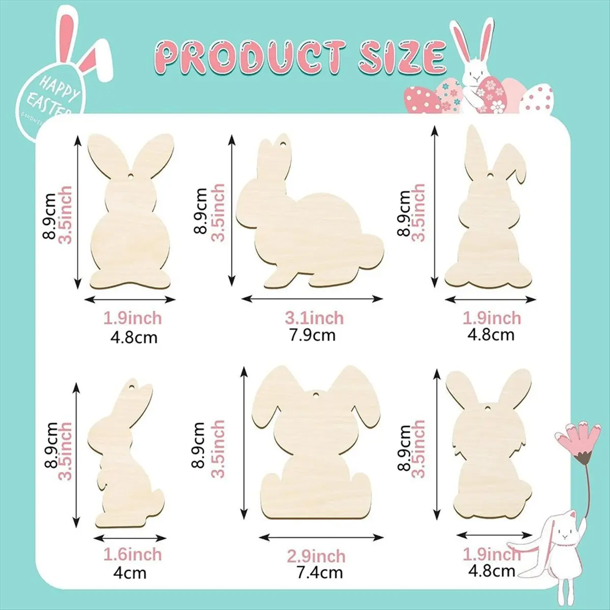Lively- 72PCS Easter Wood Bunny Cutouts Unfinished Wooden Rabbit Cutouts Blank Bunny Shape Slices Hanging Ornament Craft Tags