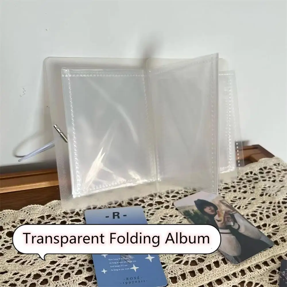 Mini Photo Album PP Transparent Frosted Folding Card Holder 10 Pockets 3inch Creative Organ Style Bus School Card Storage Case