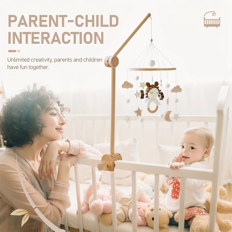 Baby 0-12 Months Mobile Rattle Toys 360 Degree Height Adjustment,Multidirectional Mounting,Upgraded Arch Wooden Bed Bell Bracket