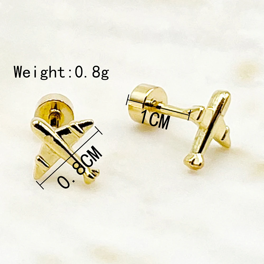 May@RZ Lovely Airplane Charms Stainless Steel Earring For Women\'s Fashion Jewelry Funny Aircarft 14K Gold Plated Earring Plane