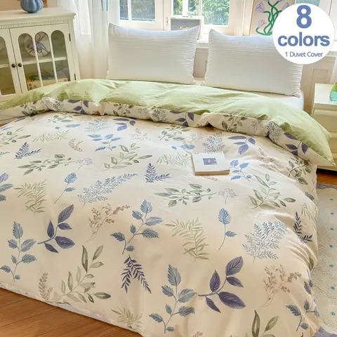 Floral Printed Duvet Cover 1 Piece - 100% Cotton Luxury Bedding, Pre-Washed for Softness, Bedroom Decor with Zipper Closure