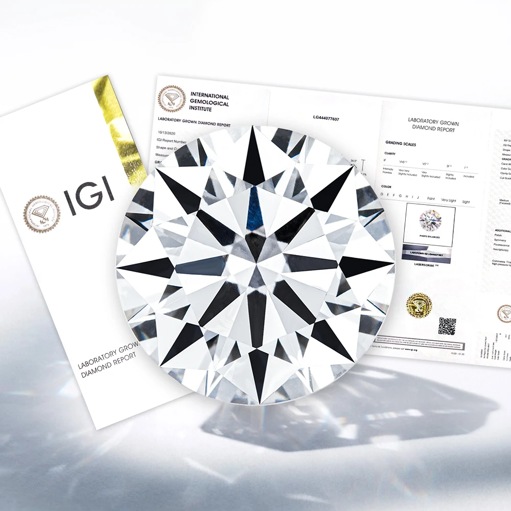 

Сертифицированные IGI круглые выращенные в лаборатории бриллианты 1ct, 1.5ct, 2ct, 2.5ct, 3ct, 5ct CVD HPHT. Оптовая продажа.