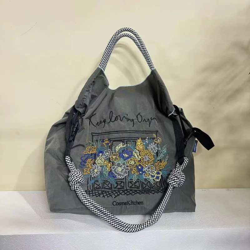 Shopping Embroidery Environmental Protection Large Capacity Nylon Messenger Bag Portable Shoulder Net Red Envelope Ball Chain