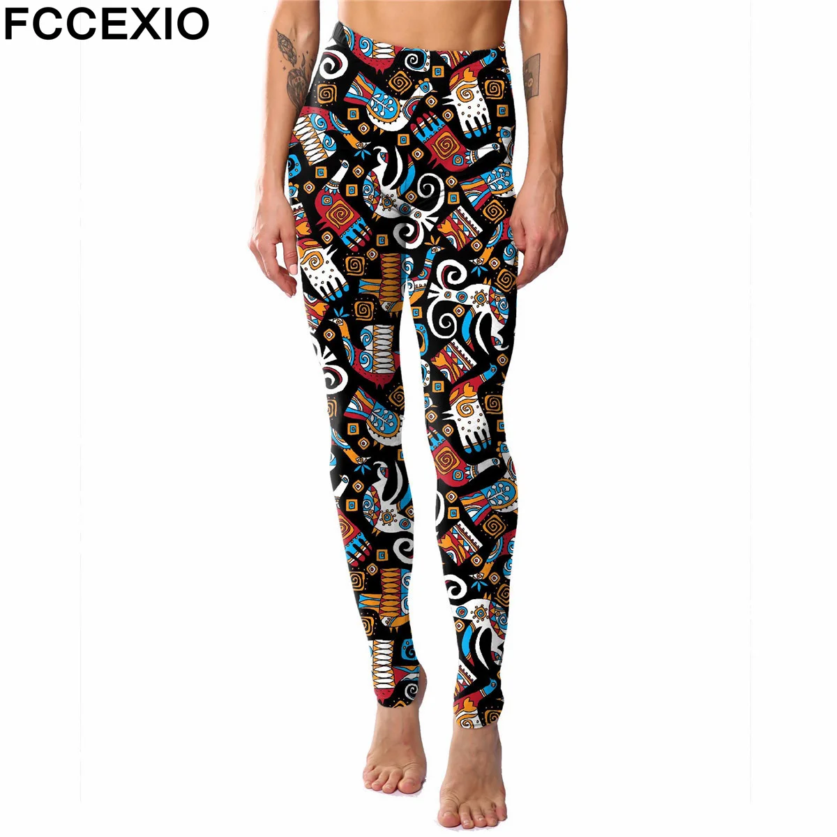 FCCEXIO Cartoon Flamingo 3D Print kobiety legginsy sportowe wysoki stan bieganie seksowny, obcisły Fitness trening joga siłownia biustonosze Push Up