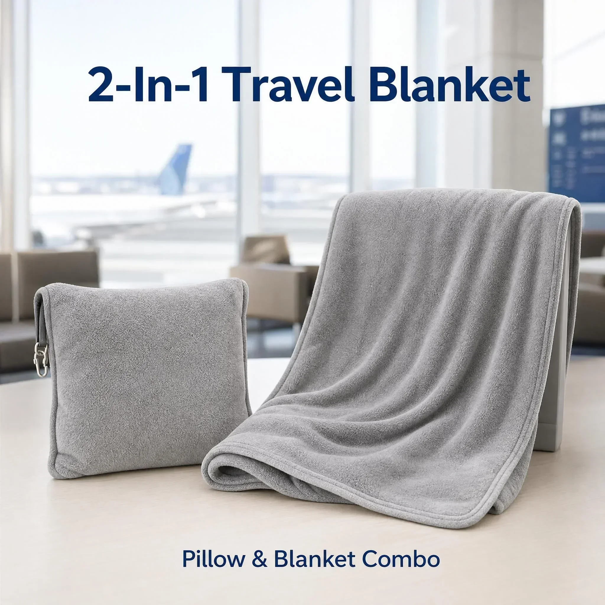 Flannel Travel Blanket Pillow Foldable Portable Airplane Blanket, Warm Outdoor Throw Blanket for Flight Car Trip