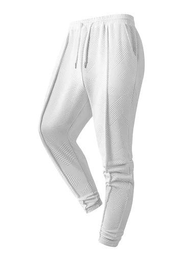 Imagen 2 del producto Pantalones de chándal informales de uso diario para hombre, pantalones tejidos con textura geométrica de Jacquard, pantalones deportivos cálidos con cordón en la cintura para primavera y otoño