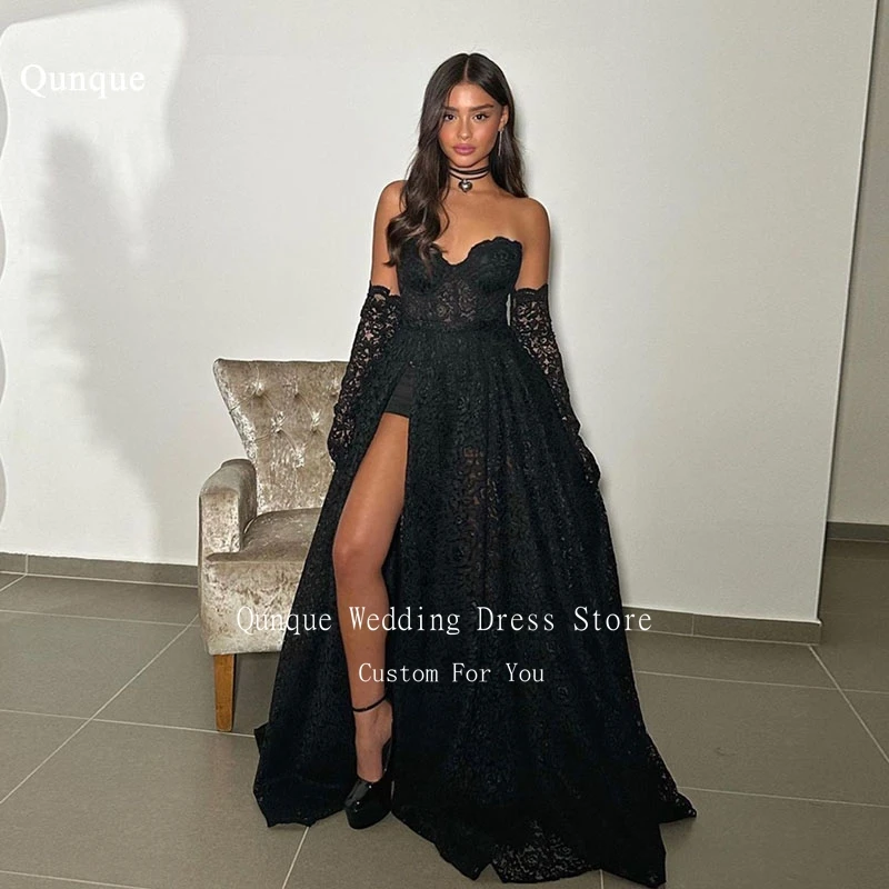 Qunque Sexy Lace Prom Dresses Sweetheart Customized Beach Dress Party Evening Elegant Luxury Celebrity Slit Dress Party Night