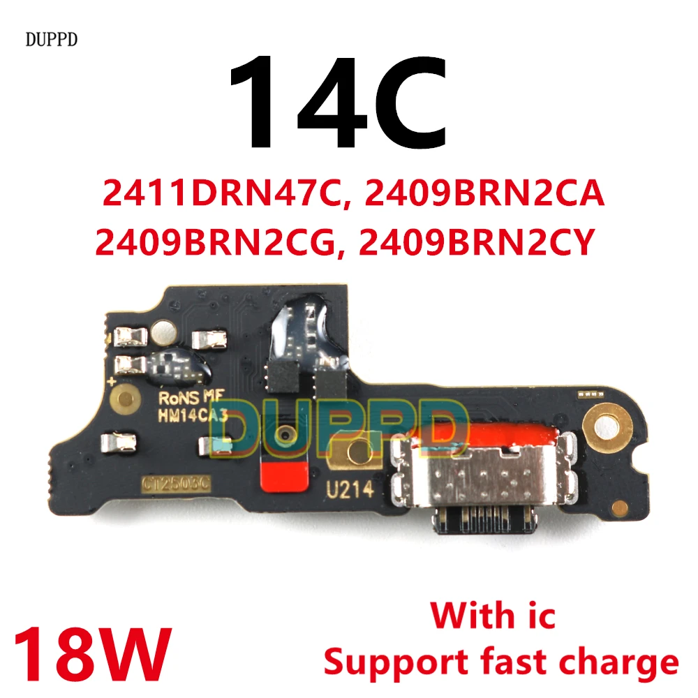 

Плата зарядного порта USB с разъемом для док-станции для Xiaomi Redmi 14C, гибкий кабель зарядки, запасные части, плата микрофона, 18 Вт
