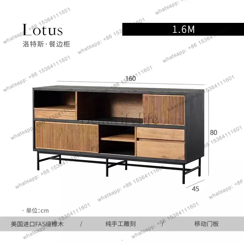 retro color matching teak solid wood side cabinet wabi-sabi black oak tea cupboard
