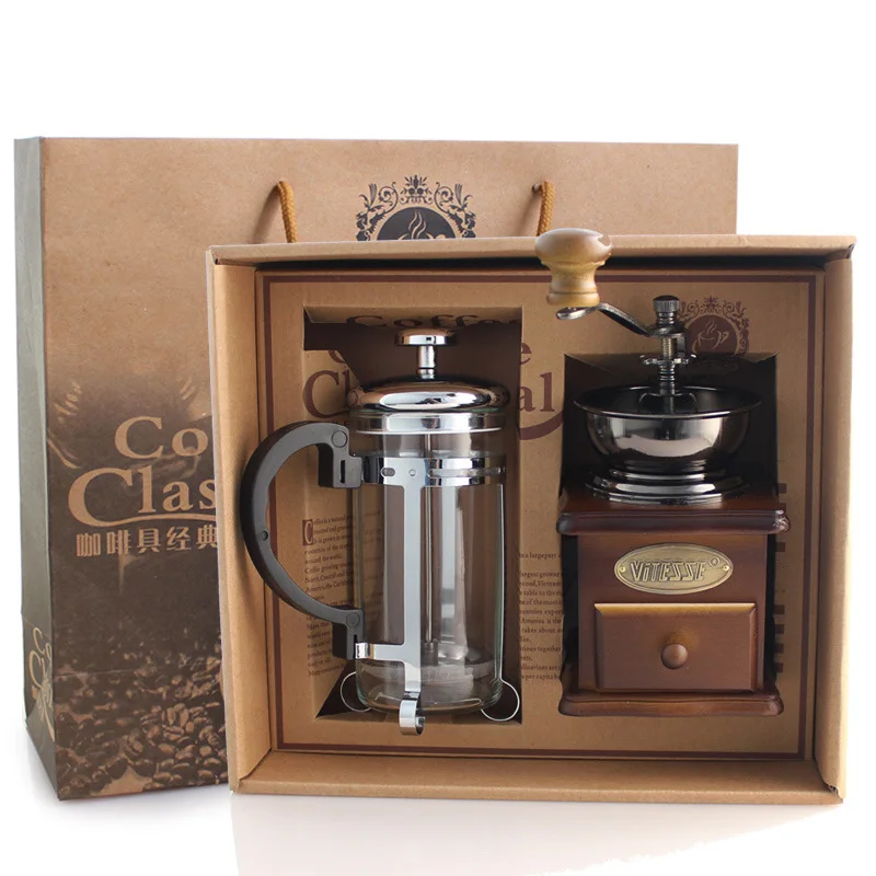 Portable Manual Coffee Maker Percolator Set Easy Coffee Grinder Coffee Pot Set