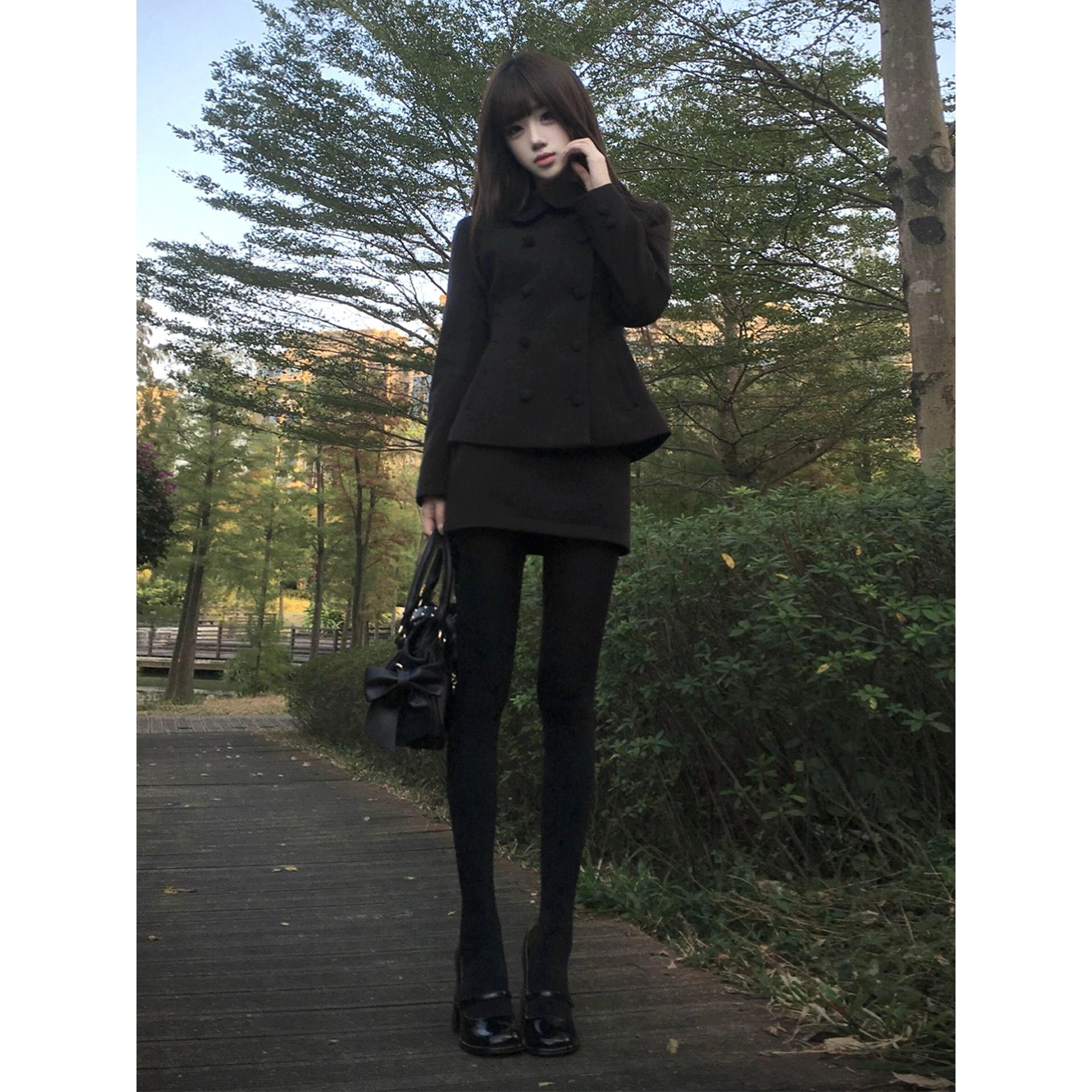Black Woolen Suit Jacket And Half Skirt Set Rich Girl Style Two-Piece Set Korean  Dress Feelings Casual Sportswear