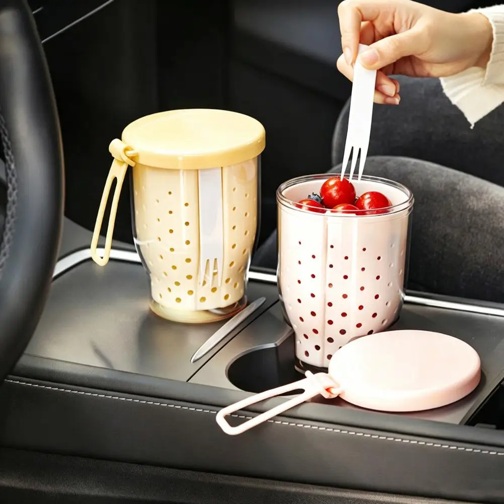 Fruit Cup Container Portable Snack Container Portable Fruit Salad Container with Built-in Fork Strainer Leakproof for Travel view 3