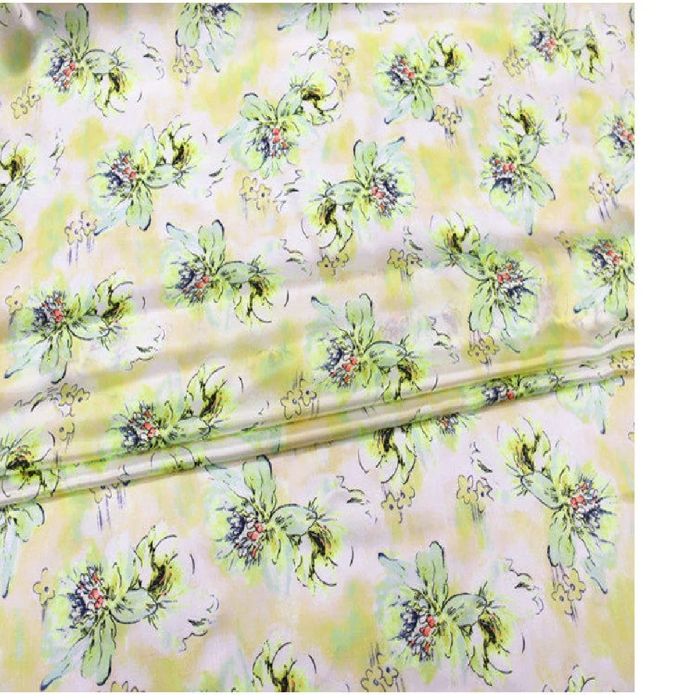 Shiny Spring Summer Modern Silk Satin Fabric Charmeuse Duchess Digital Printed Green for Women Lady Suit Clothing Pajama Shirt