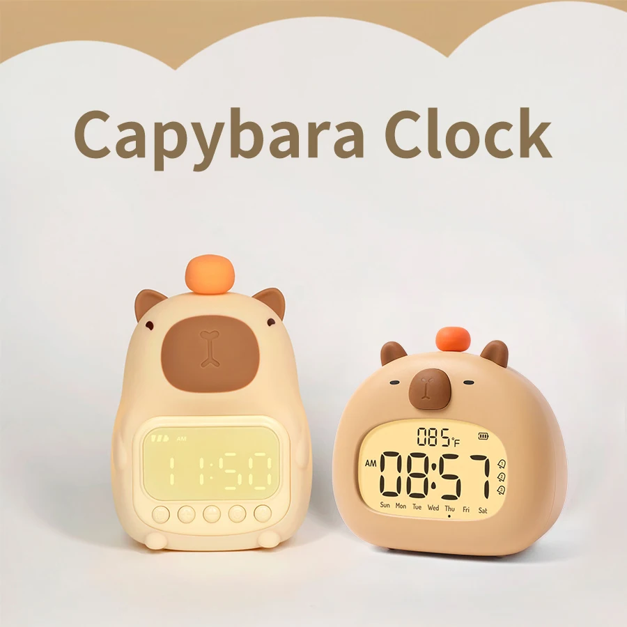 Capybara LED Alarm Clock Digital Rechargeable Multi-functional Timer Dimmable Bedside Table Lamp USB Charge Kids Gift Desk Decor