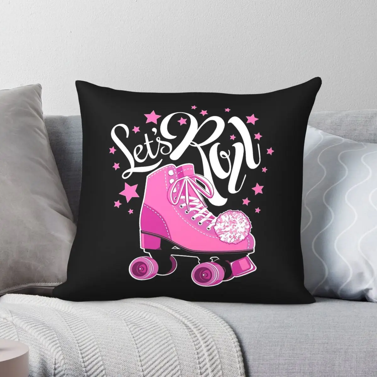 Let's Roll Fun Roller Skate Square Pillowcase Polyester Linen Velvet Creative Zip Decorative Home Cushion Cover