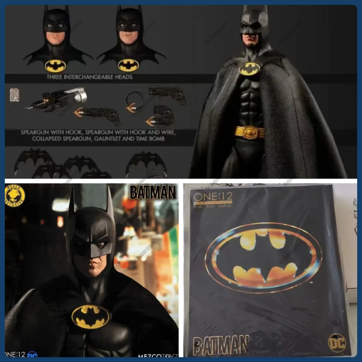 Original Popular MEZCO ONE:12 Batman 1989 Keaton Batman Gold 1/12 en Stock juguete de modelos coleccionables de acción