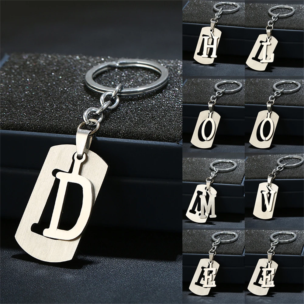 DIY A-Z Letters Key Chain For Name Silver Color Metal Keychain Men Car Key Ring Simple Key Holder Accessories Gift Jewelry