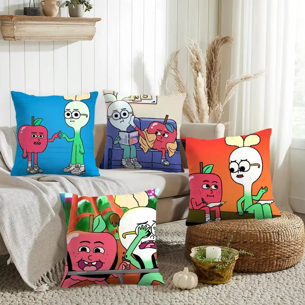 Anime Food Apple And Onion Cushion Cover Double-Sided Printed Organic Linen Pillow Cover, Decorative for Sofa Home