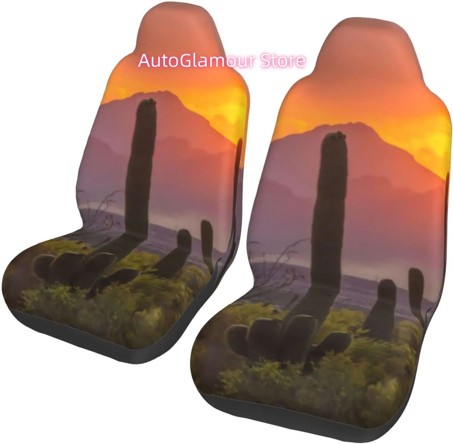 Desert Cactus Sunset, Arizona Light 2-Piece   Seat Cover Complete Set - Elastic Seat Protection Cover for Cars, Tru