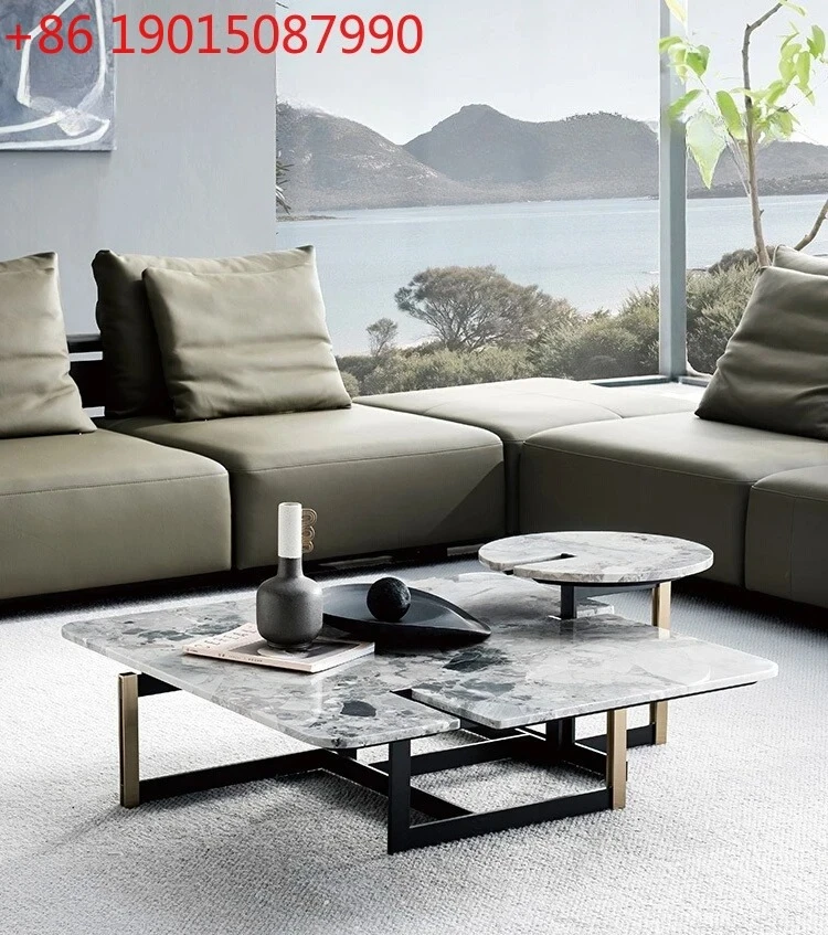

Italian light luxury natural marble coffee table modern minimalist metal coffee table side table combination new