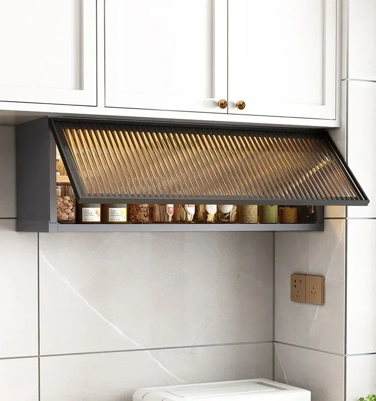

Household Kitchen Cabinet Glass Storage Rack Display Cabinet Aluminum Alloy Hanging