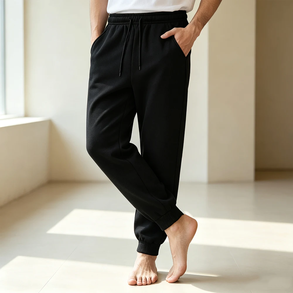 Men's Sweatpants Black Fleece Lined Long Trousers with Elastic Waist Drawstring Side Pockets Outdoor Daily Casual Athletic Pants
