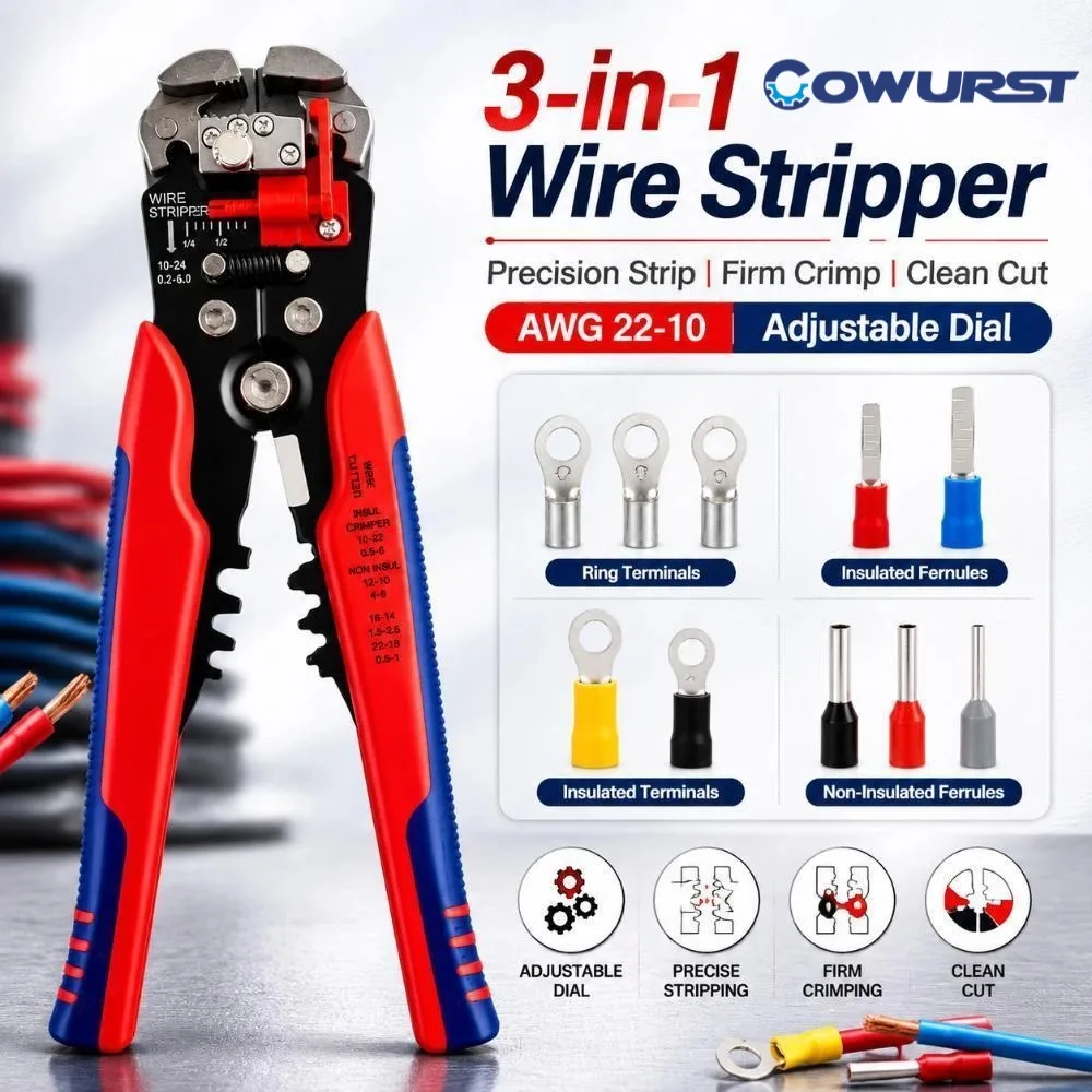 Multifunctional 3 in 1 Wire Stripping Pliers Electrician Tool, Wire Cutter Stripper Crimping Pliers for Terminal Cable Repair
