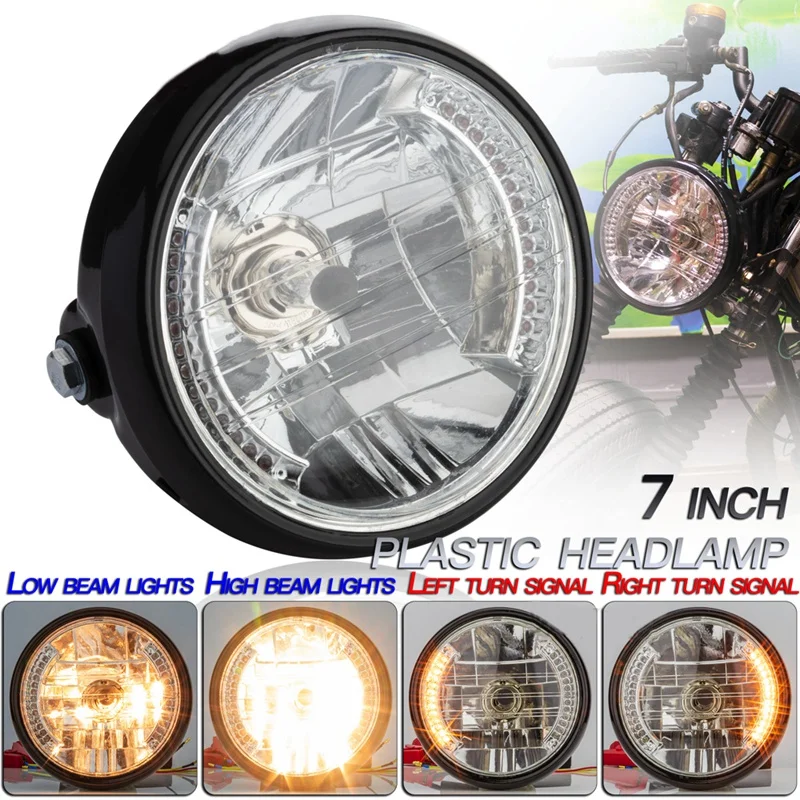 Universal 7 Inch 12V Motorcycle Round Headlight Turn Signal Light Head Light Lamp For Bobber Honda Yamaha Kawasaki Cafe