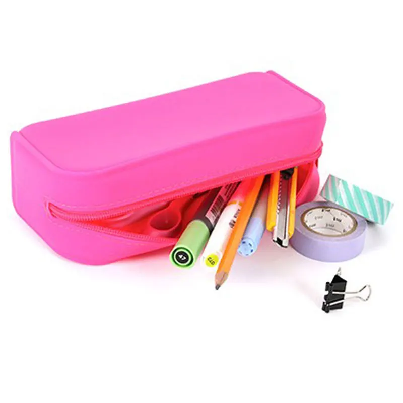 Waterproof Soft Silicone Pencil Case Zipper Large Capacity Office School Student Kid Pen Stationery Makeup Storage Bag Organizer