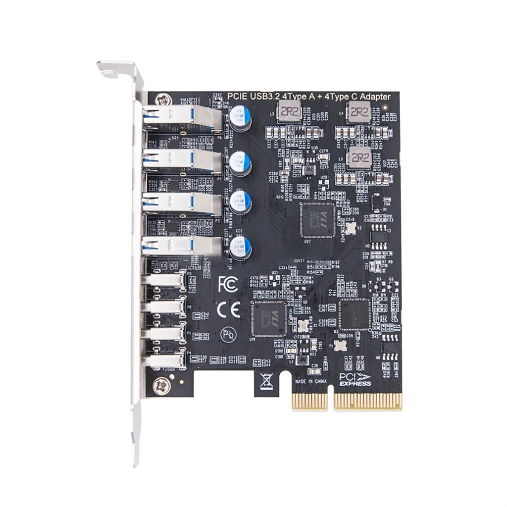 USB3.2 Gen2 Expansion Card 8port Adapter Card PCI-E 4X to 4-port Type-C 4xType-A 10Gbps+10Gbps for Full Height Baffle PC Desktop